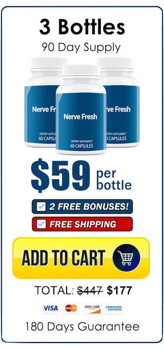 Nerve Fresh 3 bottles 90 day supply priced at $59 per bottle with free shipping and bonuses